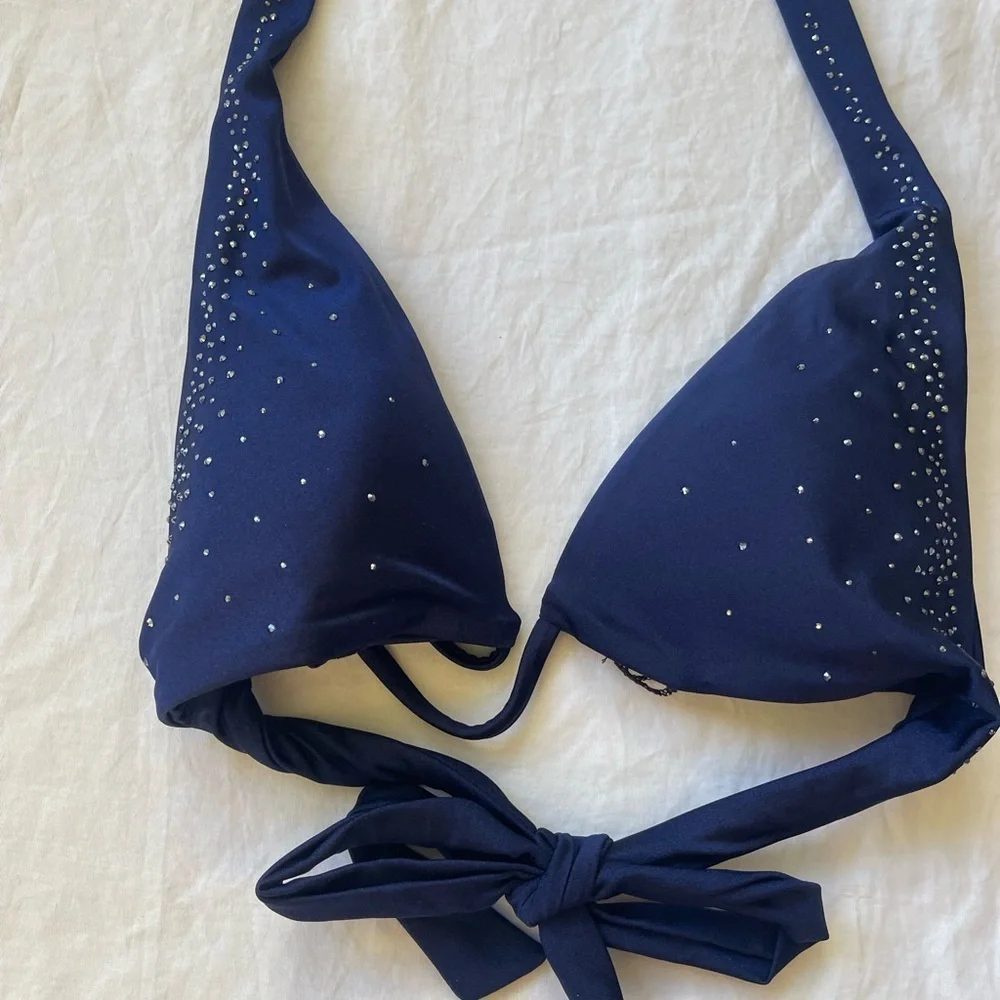 Bellissima Swarovski Crystal Bikini Top Embellished Halter Sparkle Size M NEW